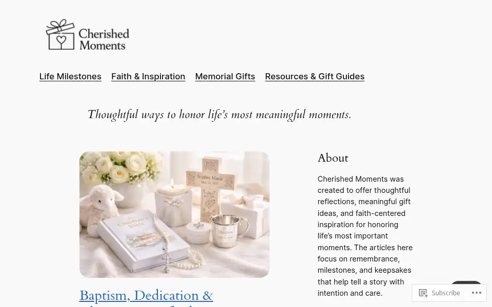 Screenshot of cherishedmoments.com