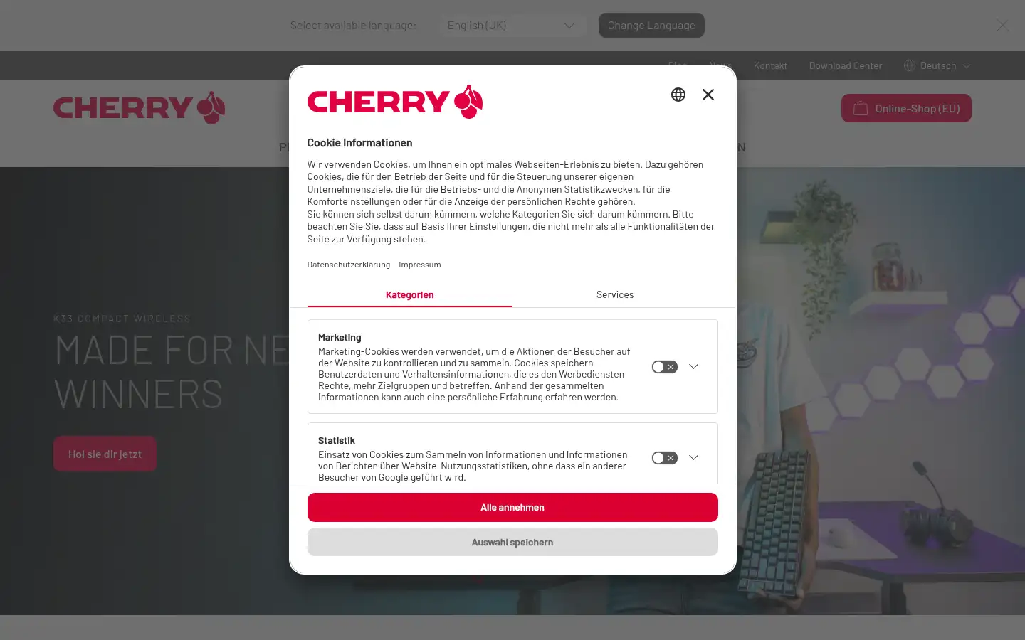 Screenshot of cherry.de
