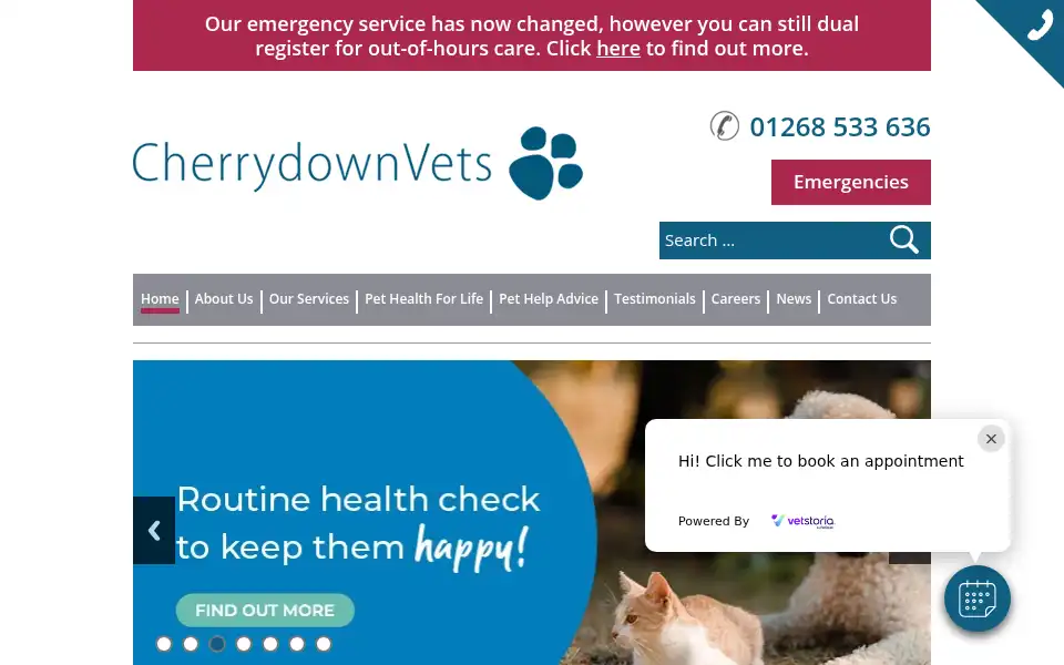 Screenshot of cherrydownvets.co.uk