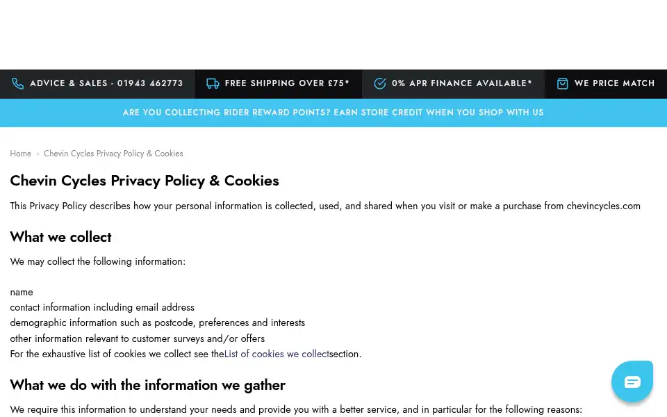 Screenshot of chevincycles.com
