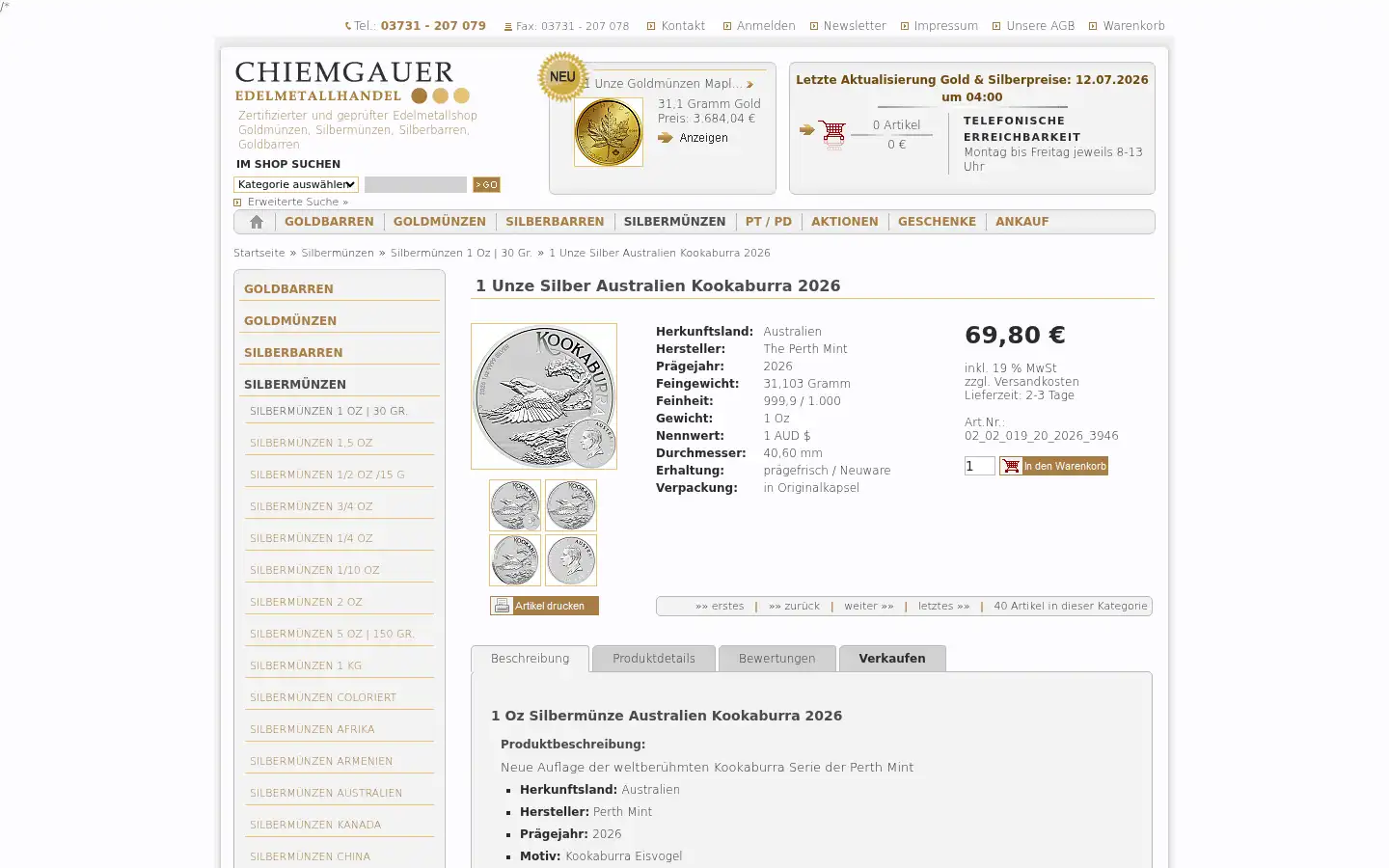 Screenshot of chiemgauer-edelmetallhandel.de