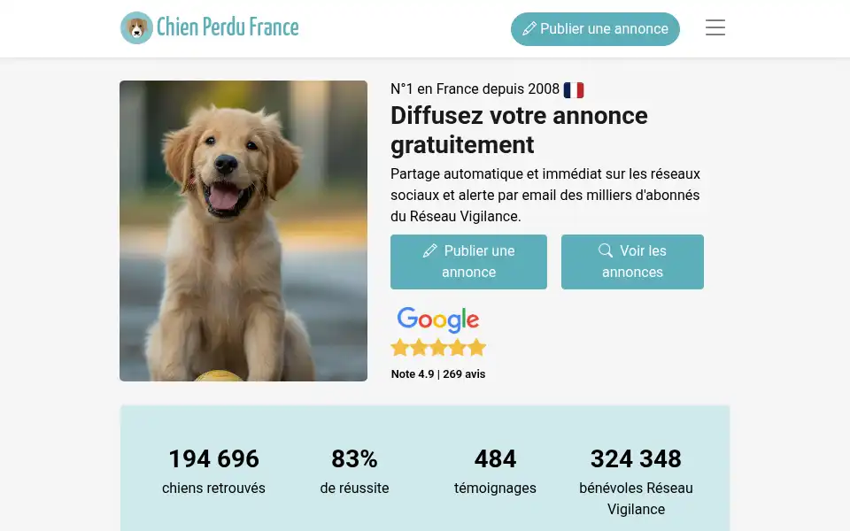 Screenshot of chien-perdu.org