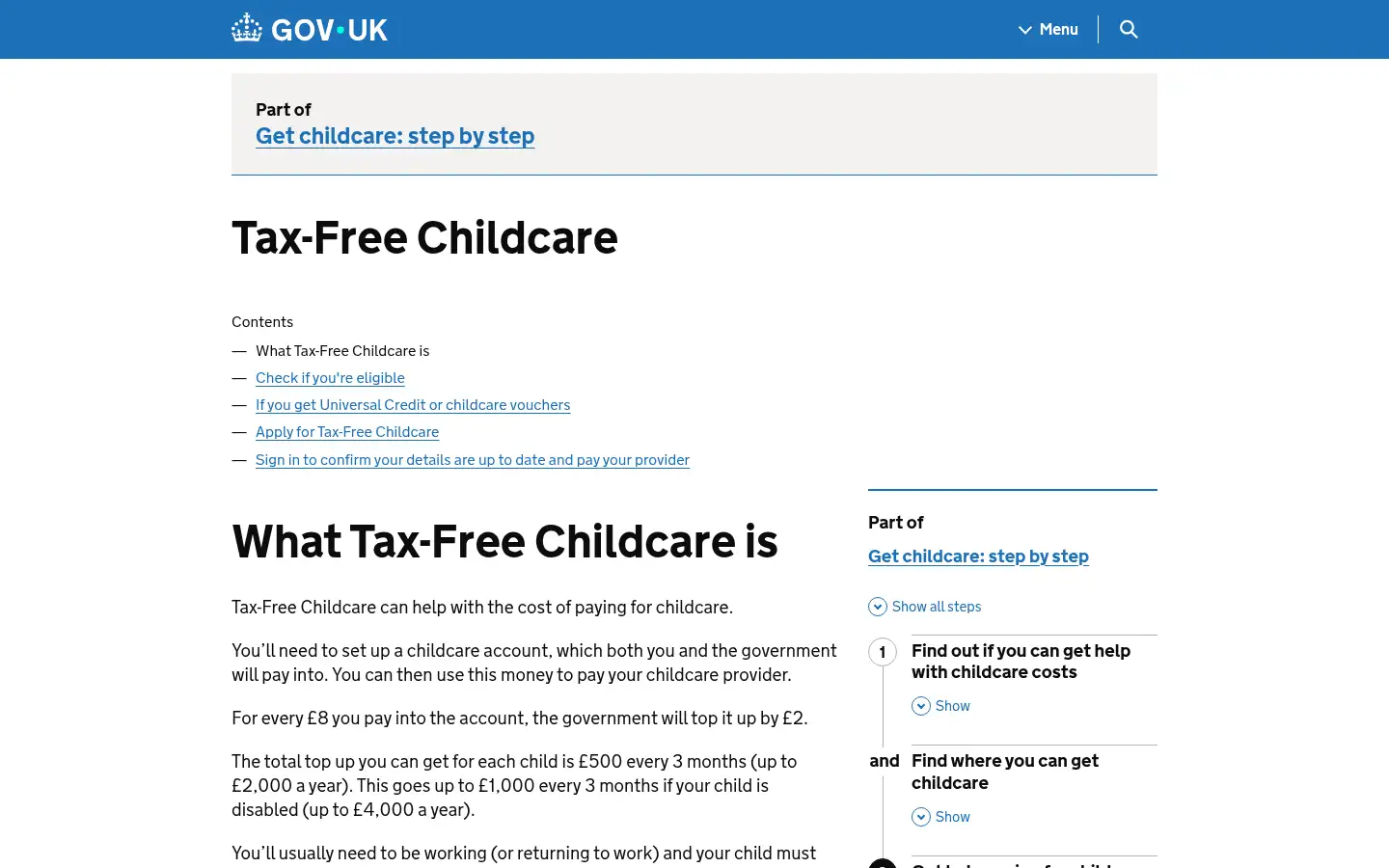 Screenshot of childcare.tax.service.gov.uk