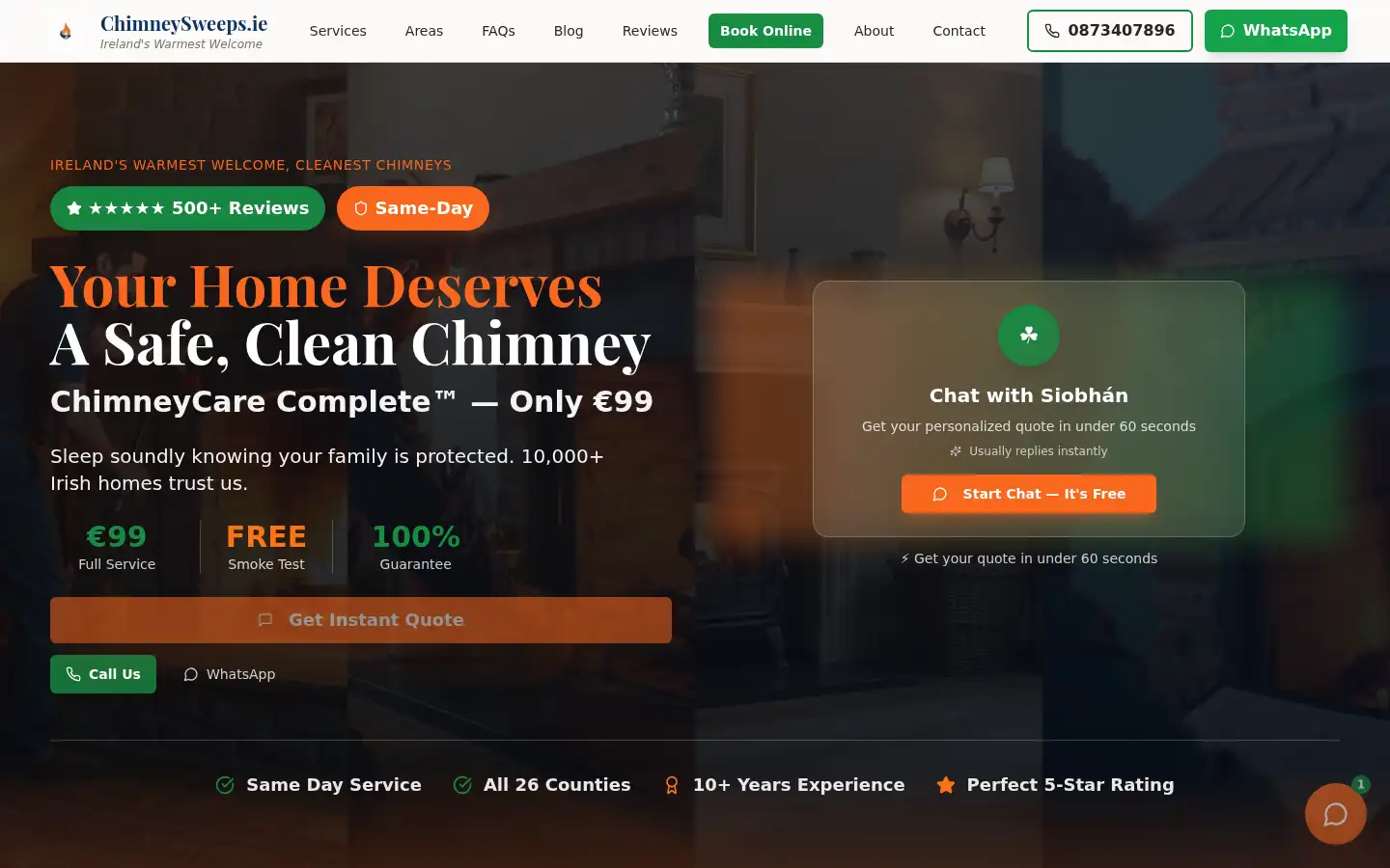 Screenshot of chimneysweeps.ie