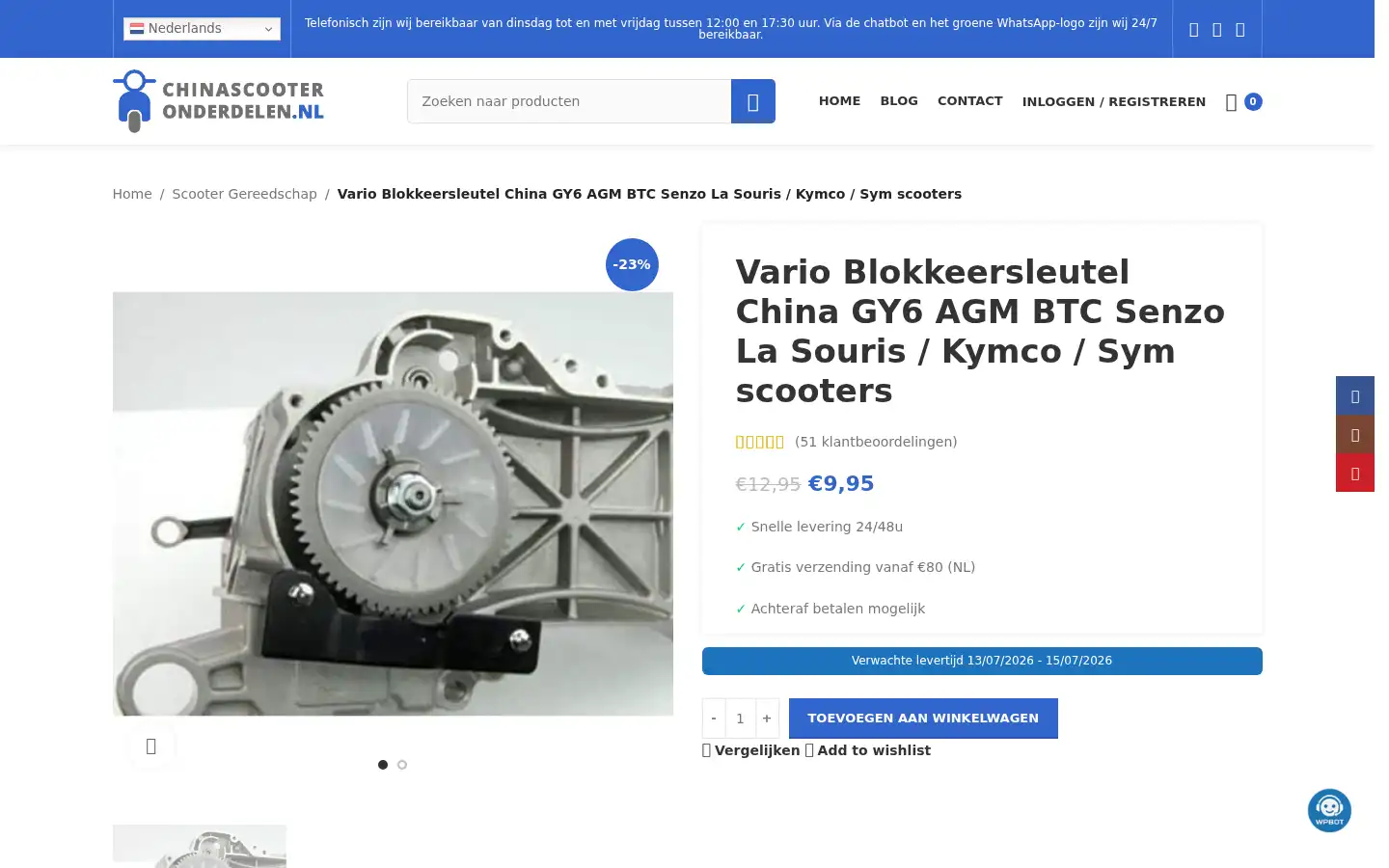 Screenshot of chinascooteronderdelen.nl