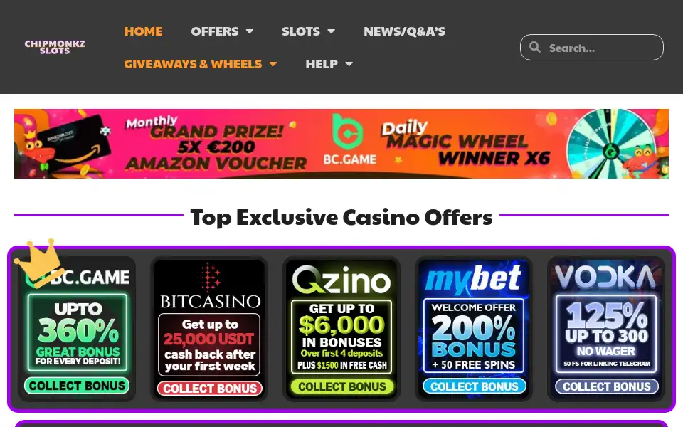 Screenshot of chipmonkzslots.com