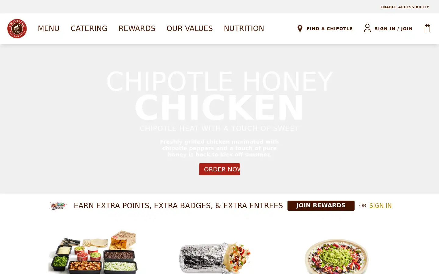 Screenshot of chipotle.com