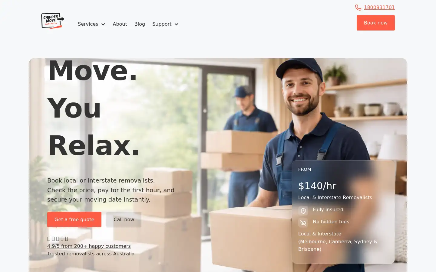 Screenshot of chippermove.com.au