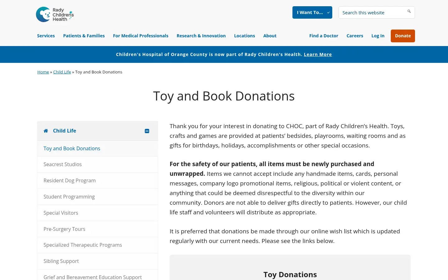 Screenshot of choc.org