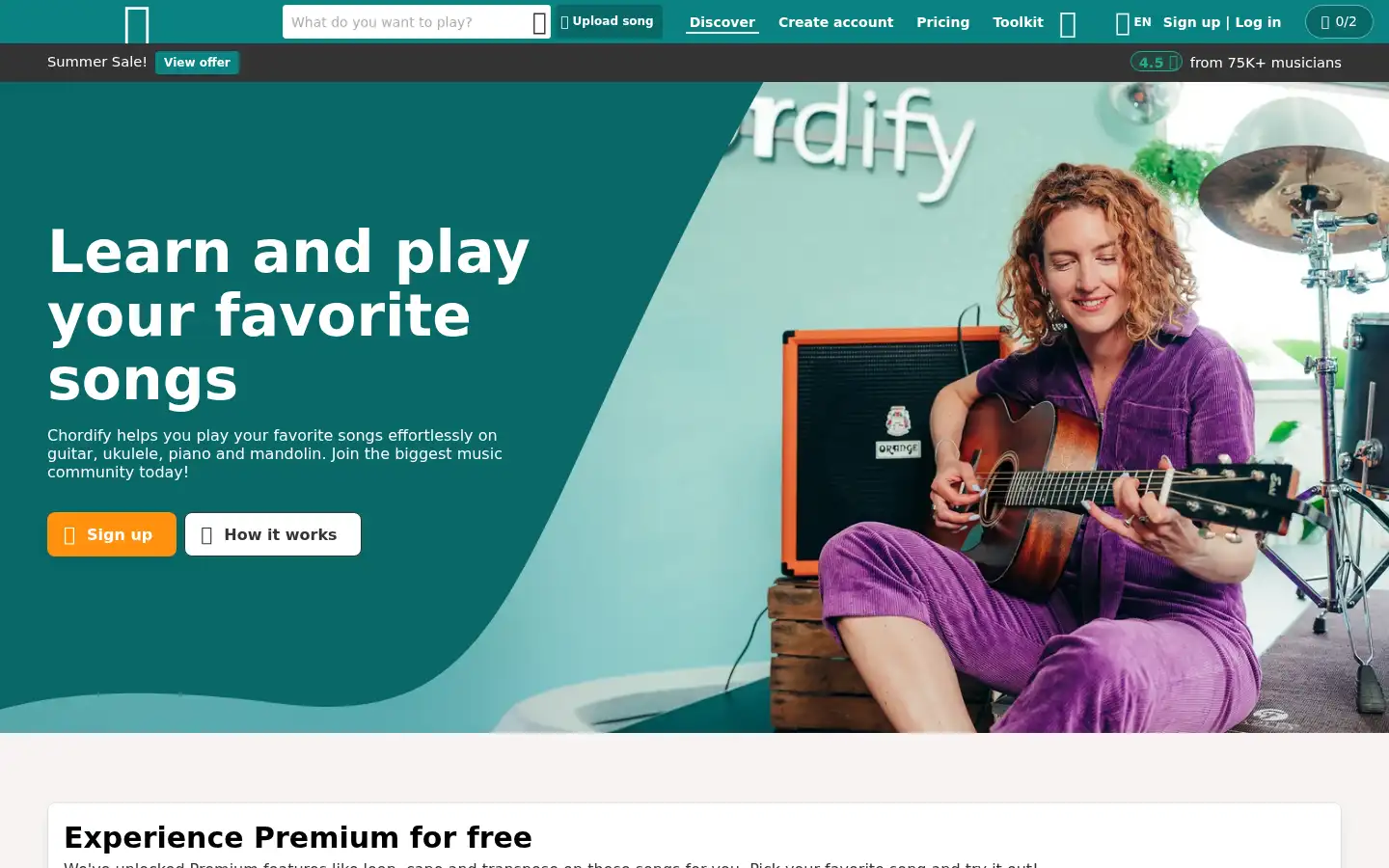 Screenshot of chordify.net