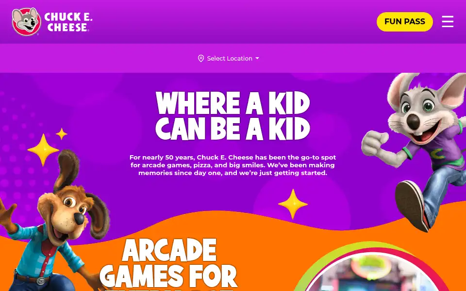 Screenshot of chuckecheese.com