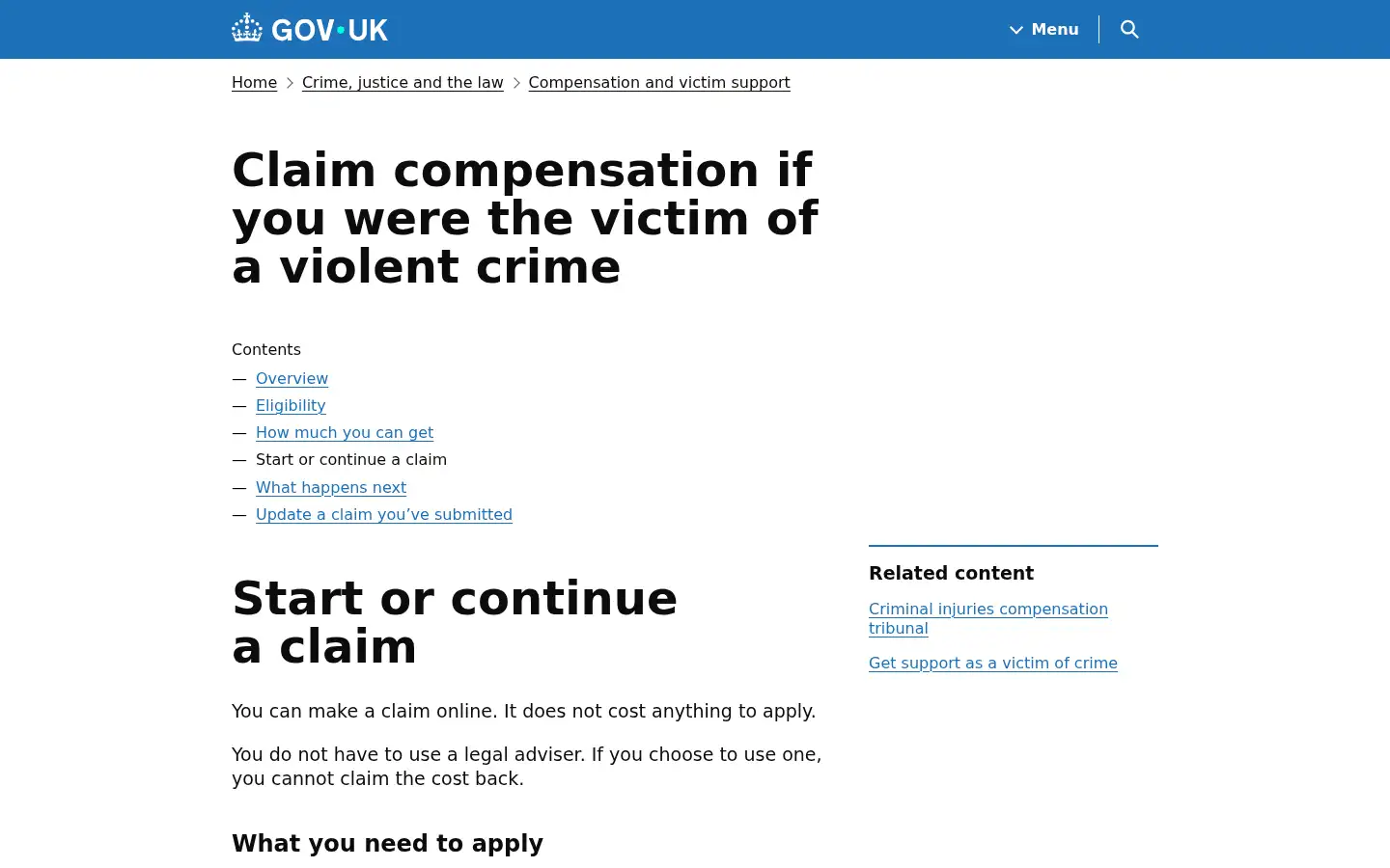 Screenshot of cica.gov.uk