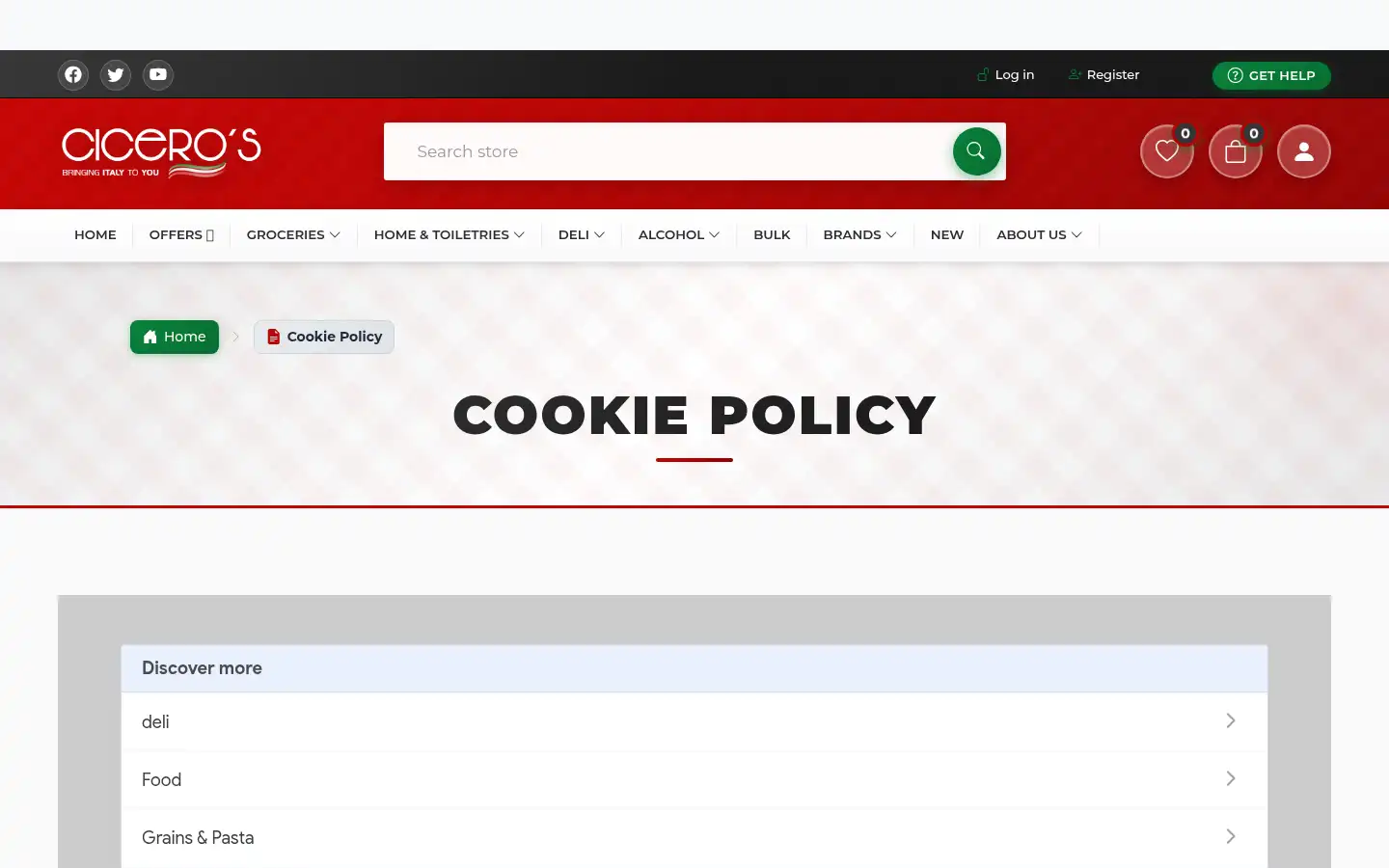 Screenshot of ciceros.co.uk