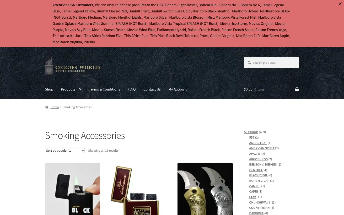 Screenshot of ciggiesworld.ch