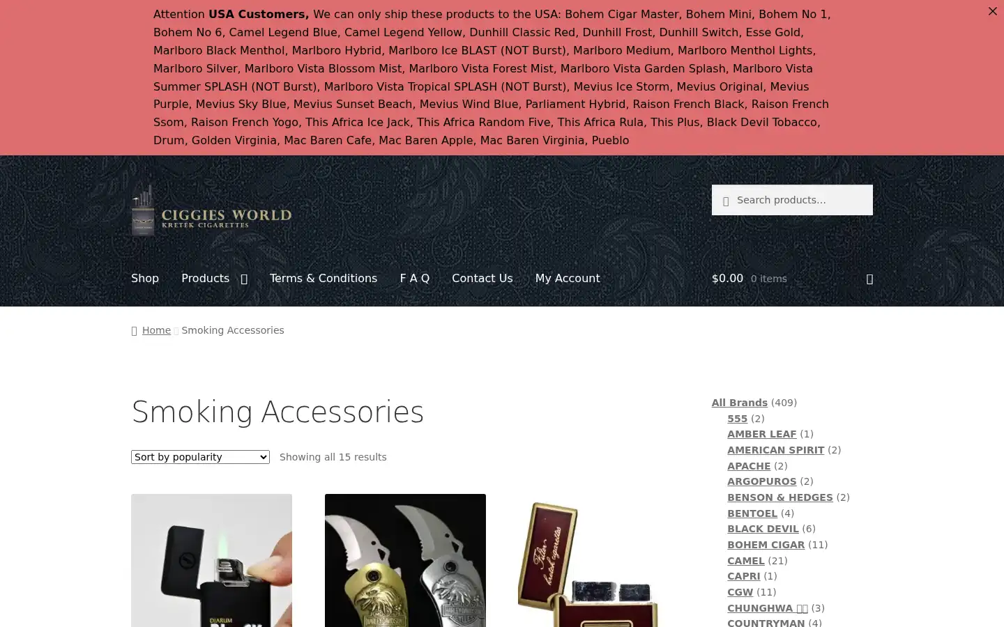 Screenshot of ciggiesworld.com