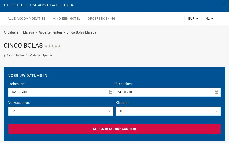 Screenshot of cinco-bolas-apartment.hotels-andalucia.com
