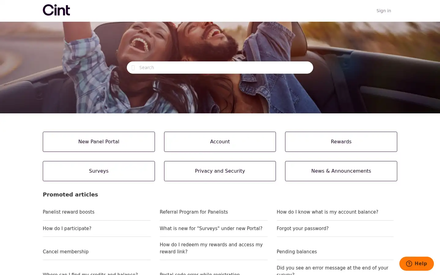Screenshot of cint.zendesk.com