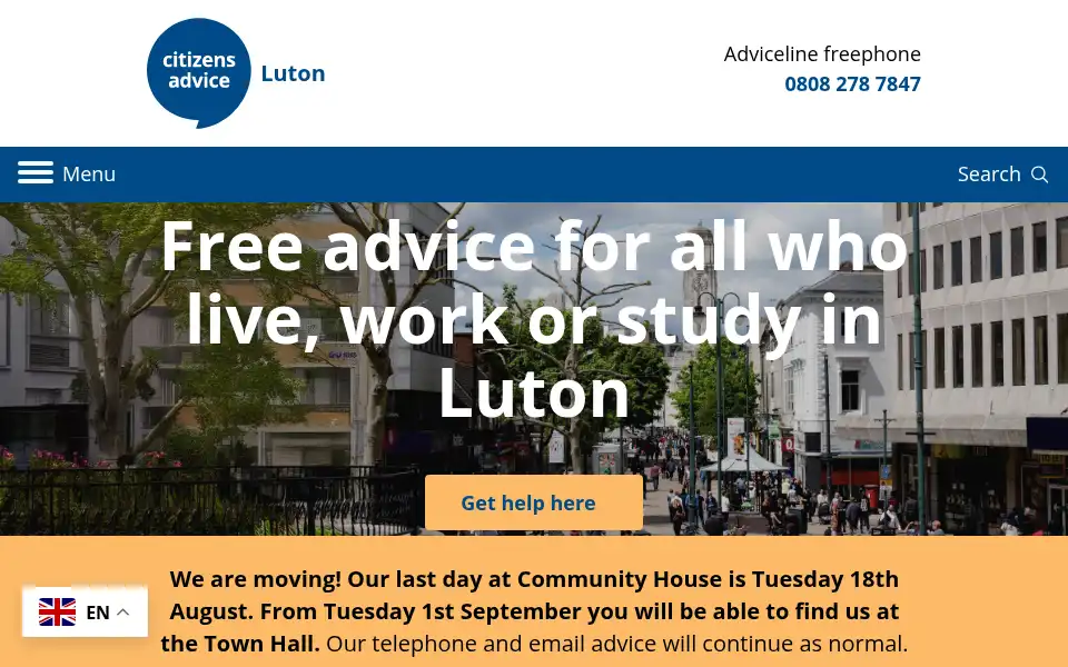 Screenshot of citizensadviceluton.org.uk