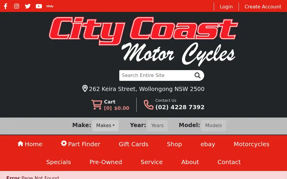 Screenshot of citycoastmotorcycles.com.au