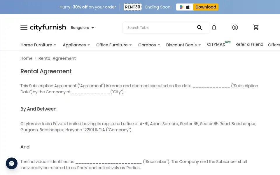 Screenshot of cityfurnish.com