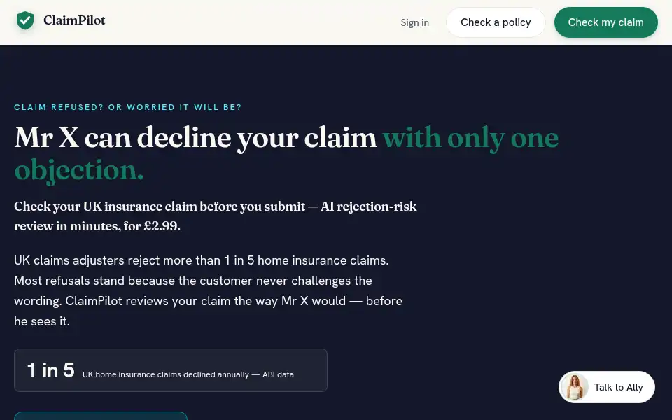 Screenshot of claimpilot.uk