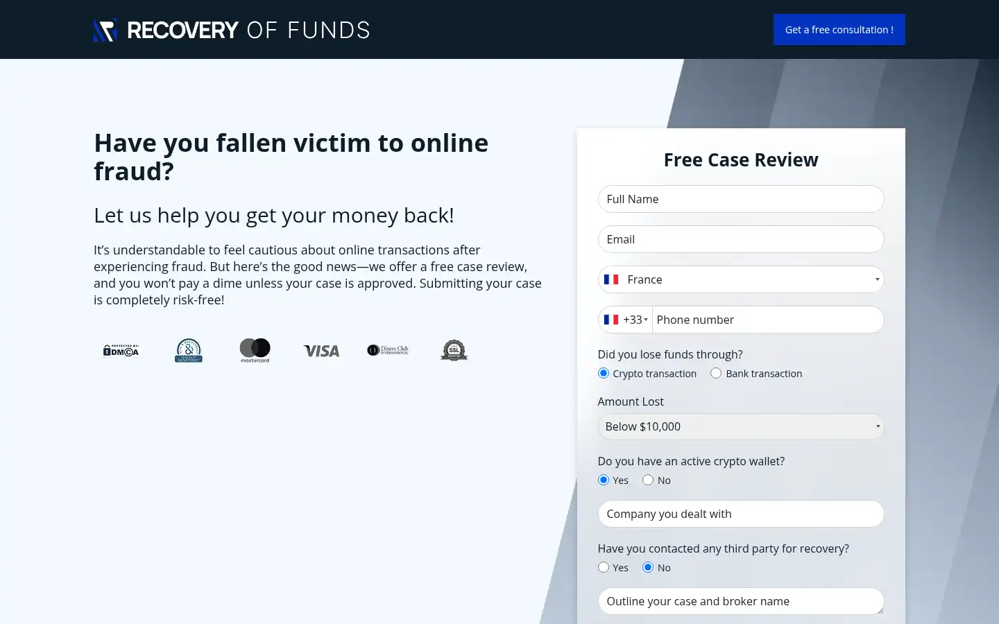 Screenshot of claimyourlostfunds.com