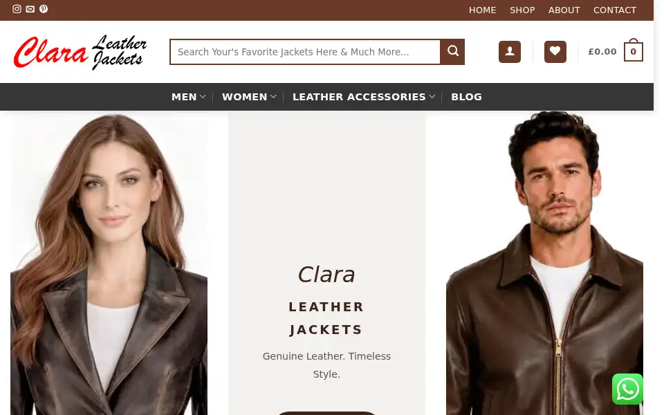 Screenshot of claraleatherjackets.co.uk