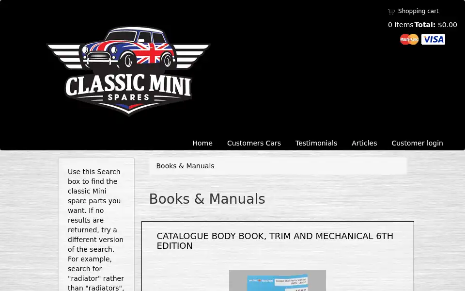 Screenshot of classicminispares.co.nz