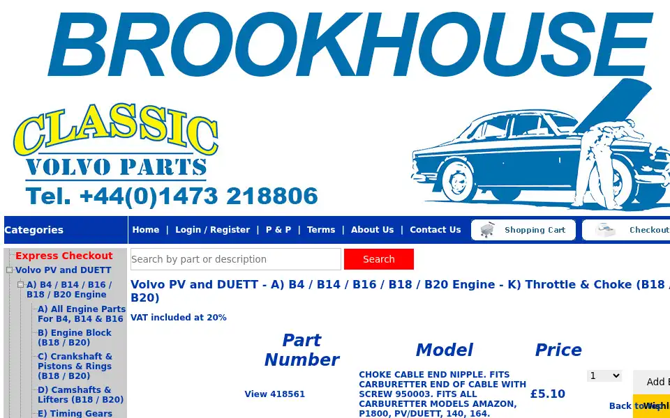 Screenshot of classicvolvoparts.co.uk