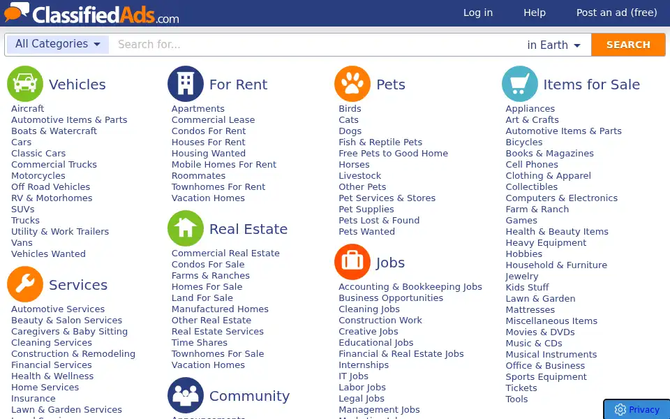 Screenshot of classifiedads.com