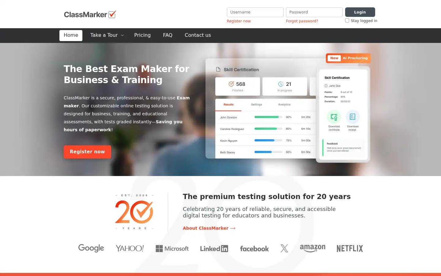 Screenshot of classmarker.com
