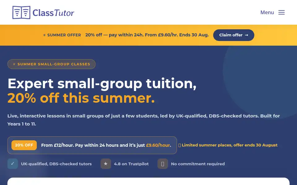 Screenshot of classtutor.co.uk