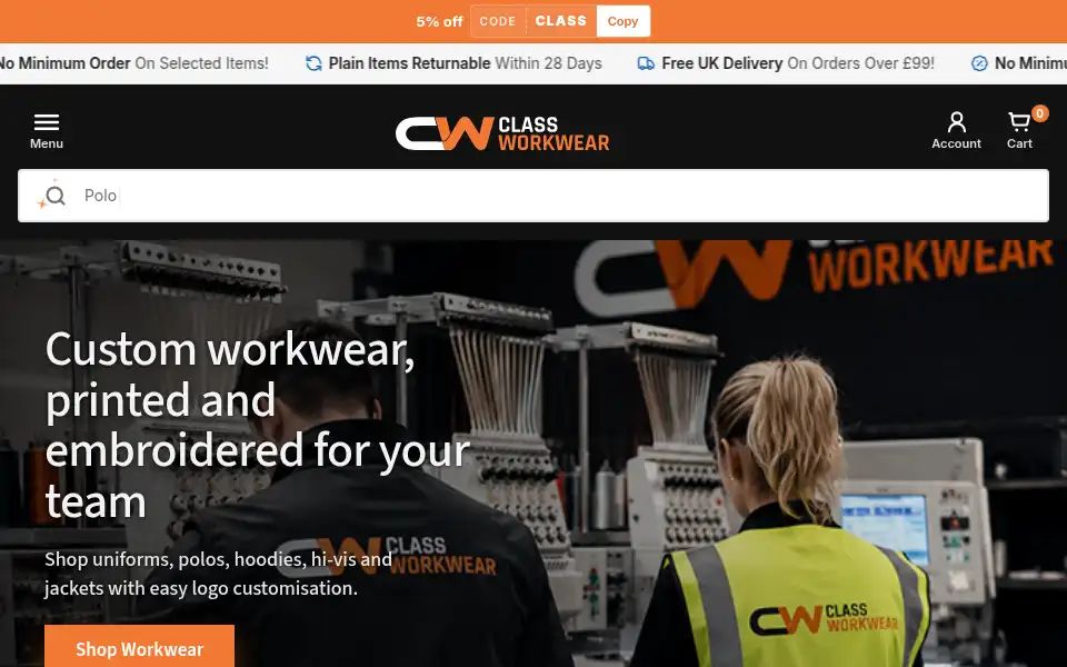 Screenshot of classworkwear.com