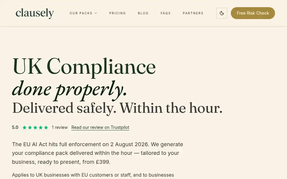 Screenshot of clausely.co.uk