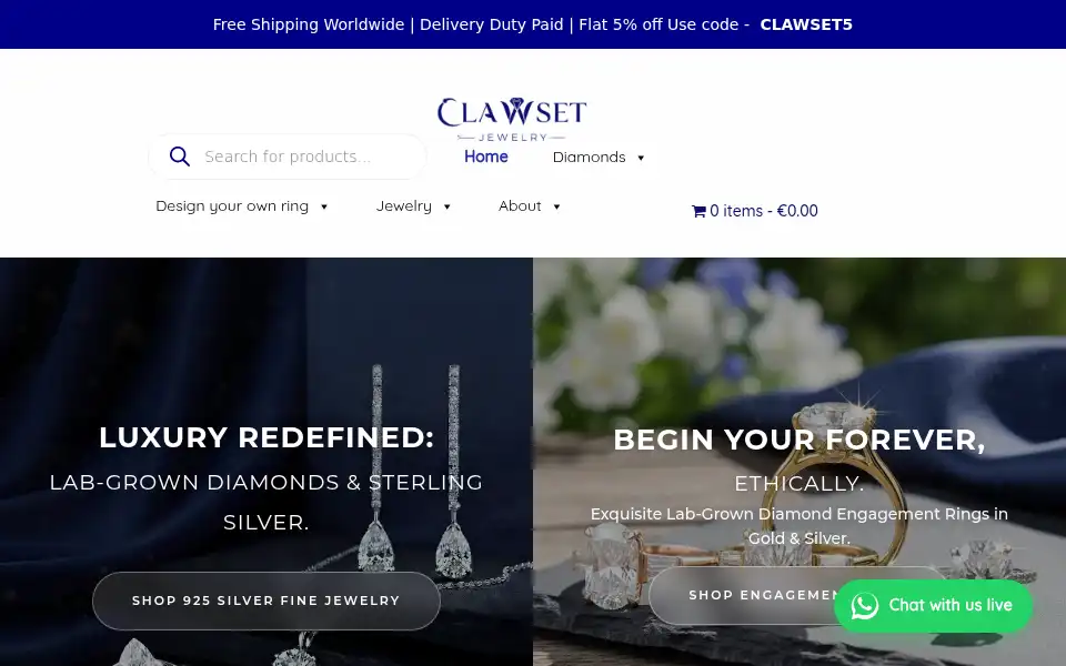 Screenshot of clawsetjewelry.com