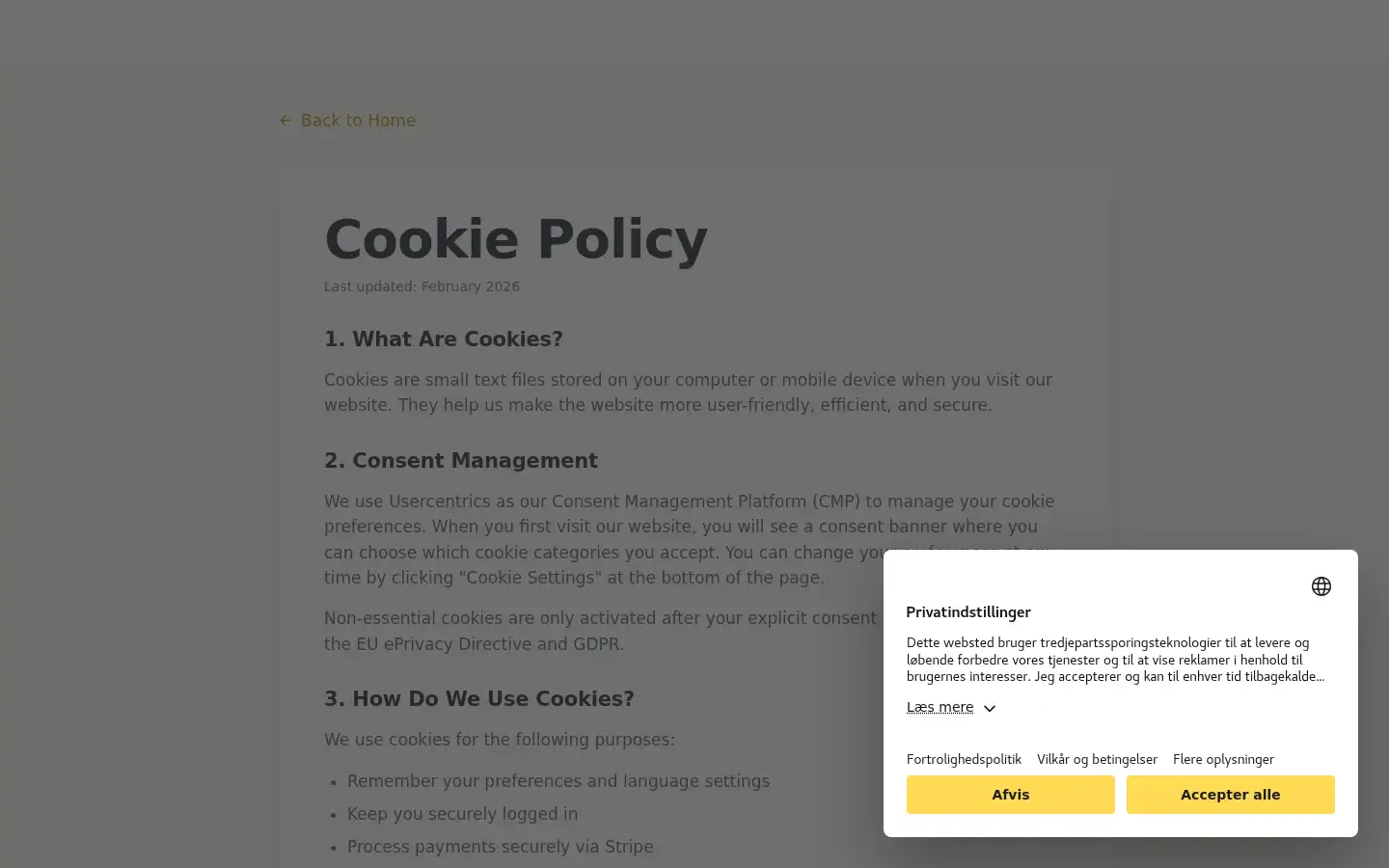 Screenshot of clean-bee.dk