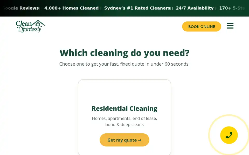 Screenshot of cleaneffortlessly.com.au