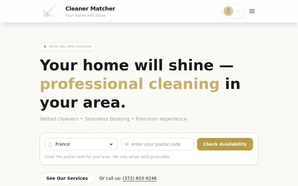 Screenshot of cleanermatcher.com