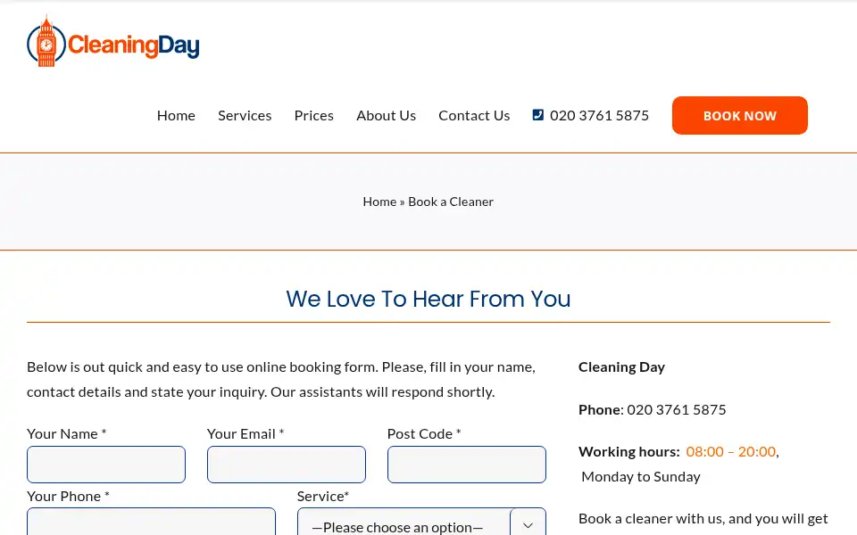 Screenshot of cleaningday.co.uk
