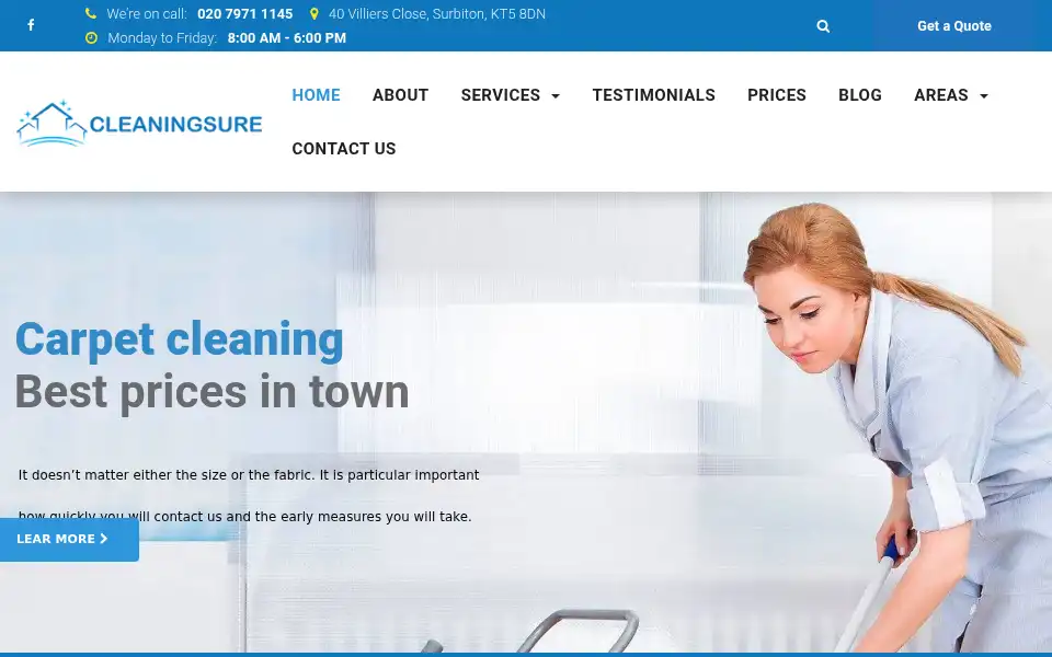 Screenshot of cleaningsure.co.uk