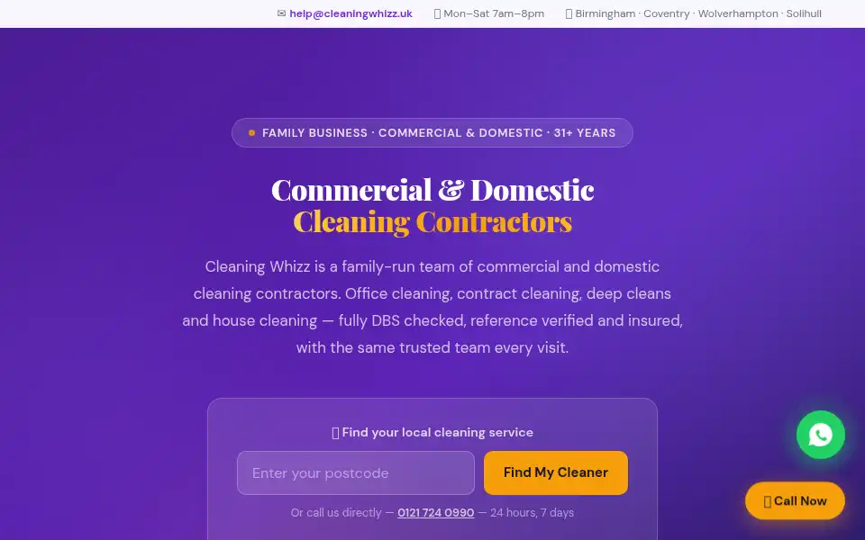 Screenshot of cleaningwhizz.uk