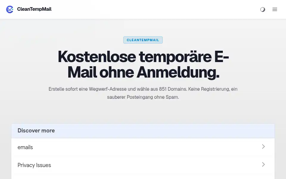 Screenshot of cleantempmail.com