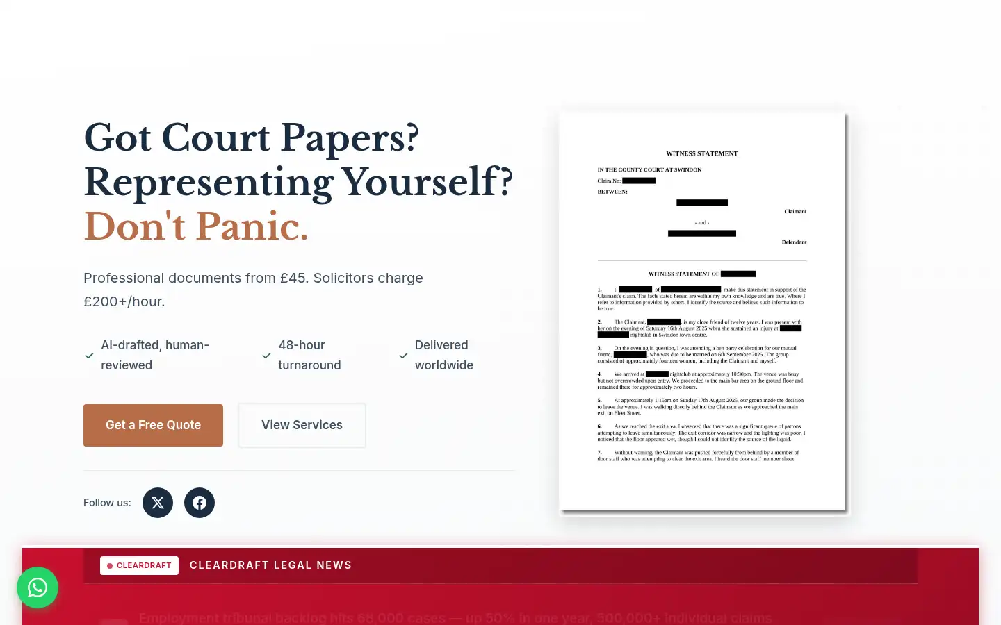 Screenshot of cleardraft.co.uk