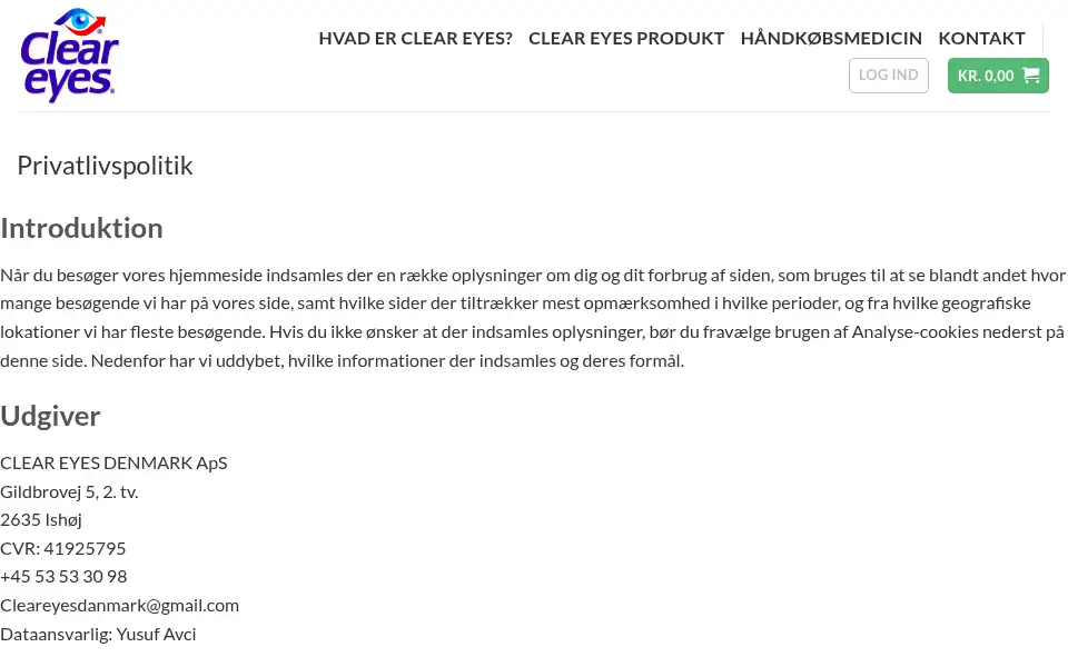 Screenshot of cleareyes.dk