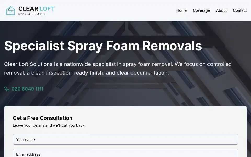 Screenshot of clearloftsolutions.co.uk