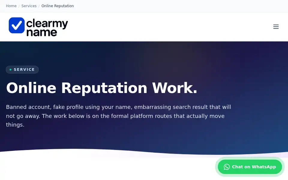 Screenshot of clearmyname.uk