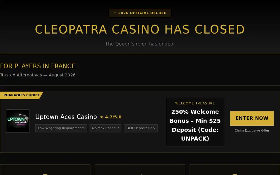 Screenshot of cleopatracasino.com