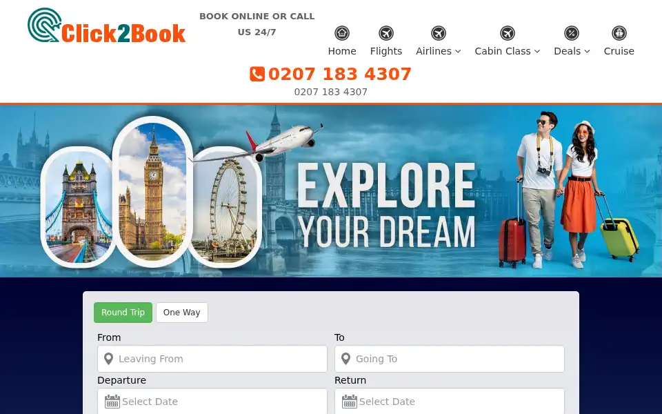 Screenshot of click2book.co.uk