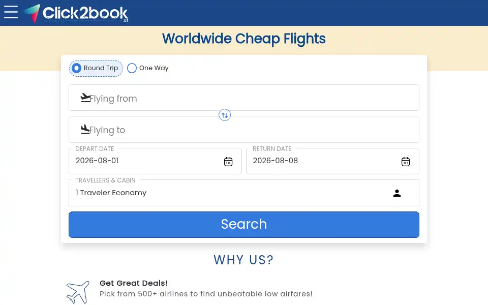 Screenshot of click2book.us