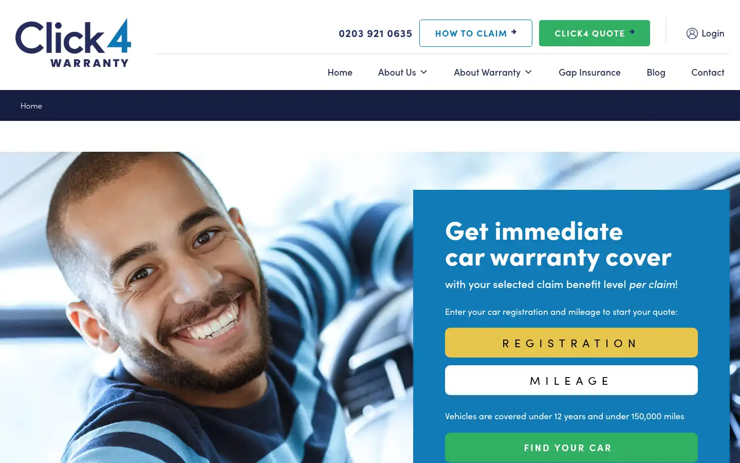 Screenshot of click4warranty.co.uk